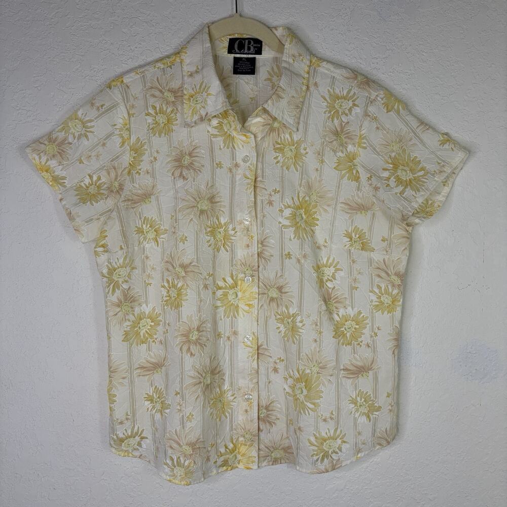 Vintage CB Casual Petite Floral Burnt Out short sleeve Shirt Size PL, cottage
